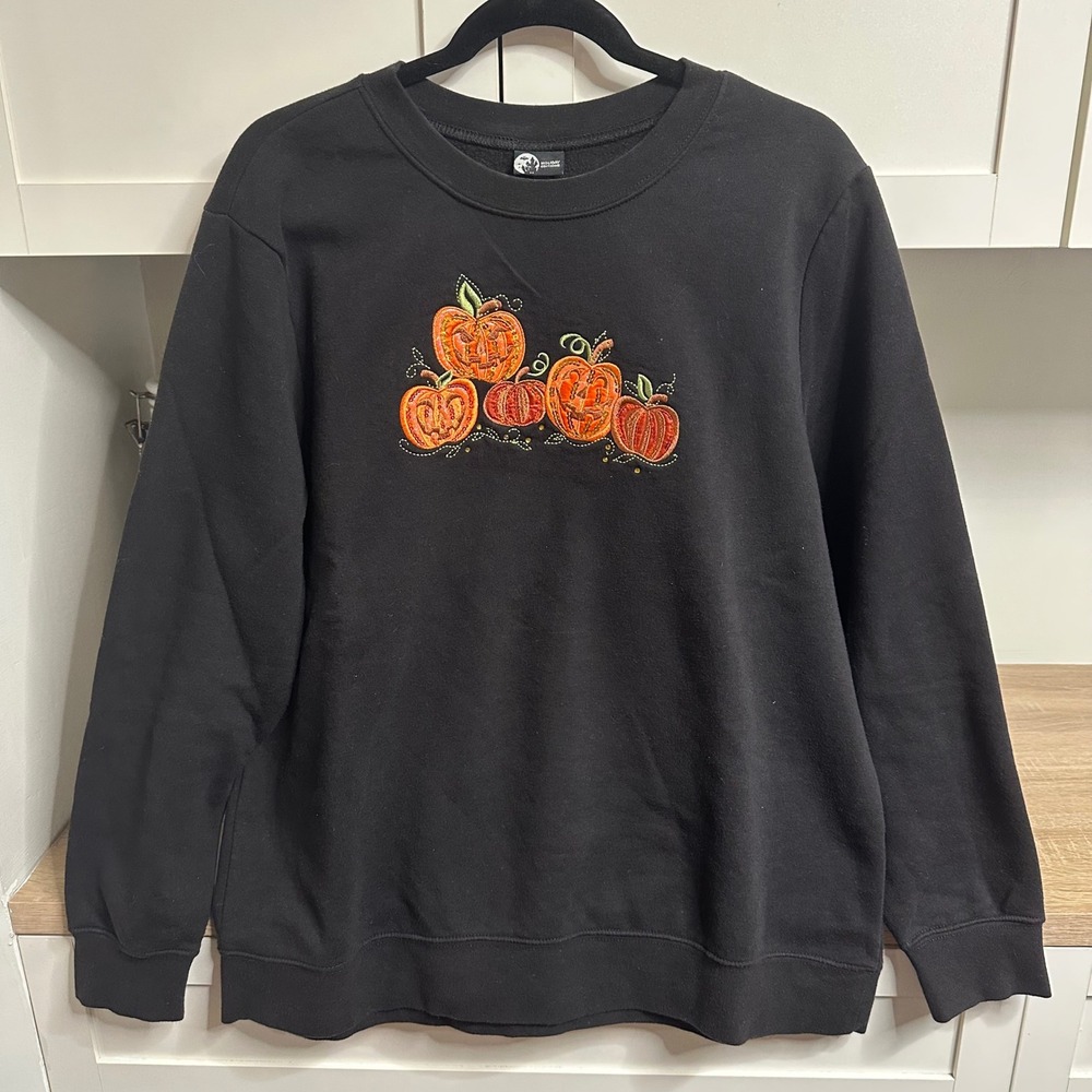 VTG Holiday Editions Sweatshirt XL Embroidered Sequin Pumpkin Halloween Crewneck